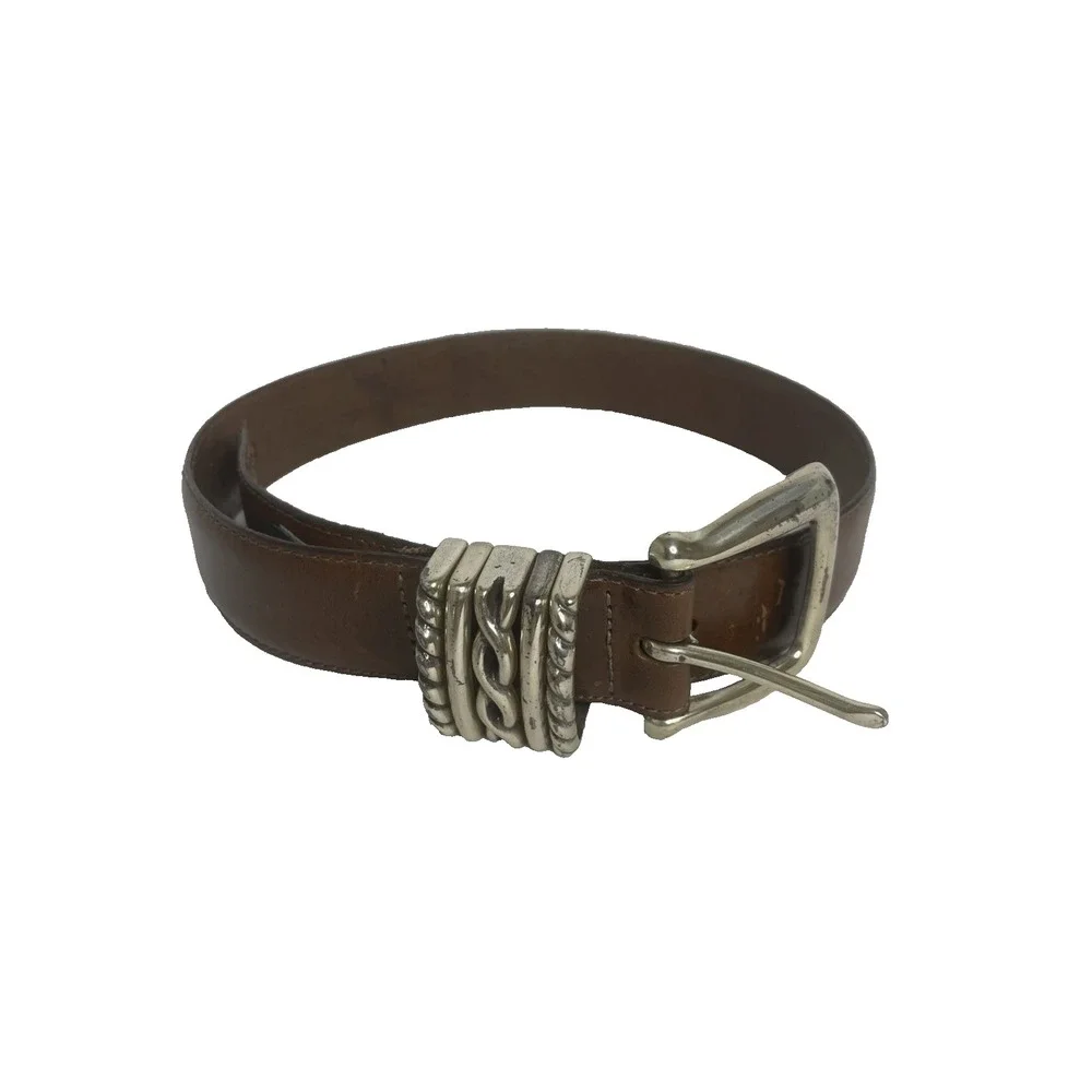 Brighton Womens Brown Leather Belt Sz S 30-32 Silver Cowgirl Western Decorative